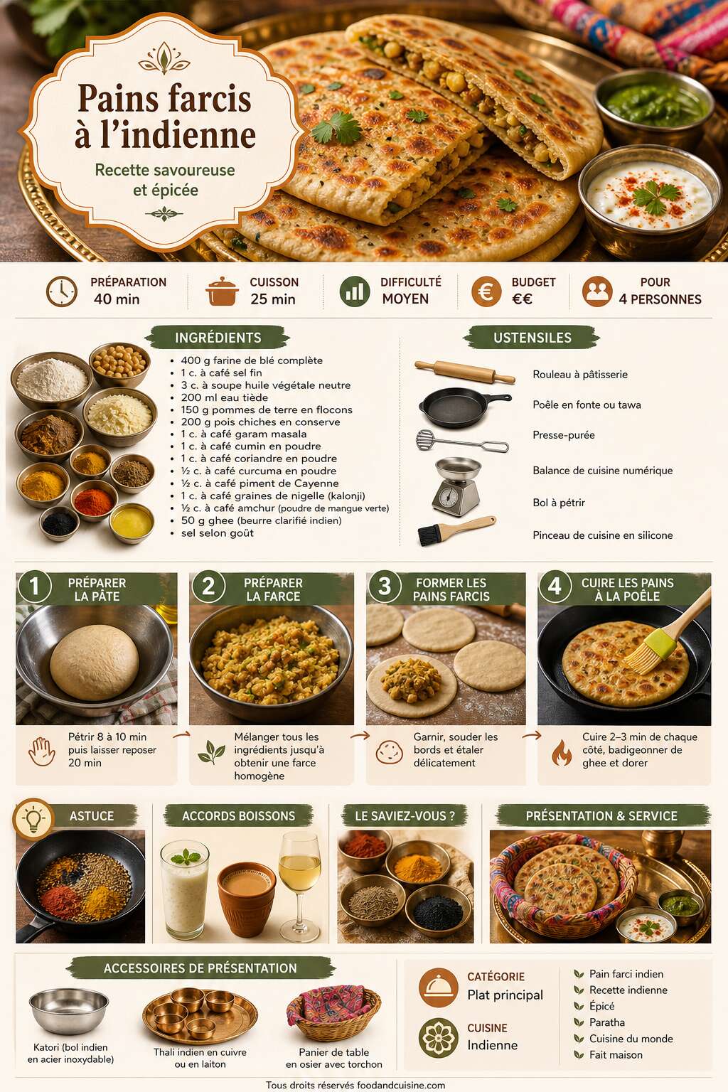 Fiche recette Pains farcis &agrave; l'indienne : recette savoureuse et &eacute;pic&eacute;e