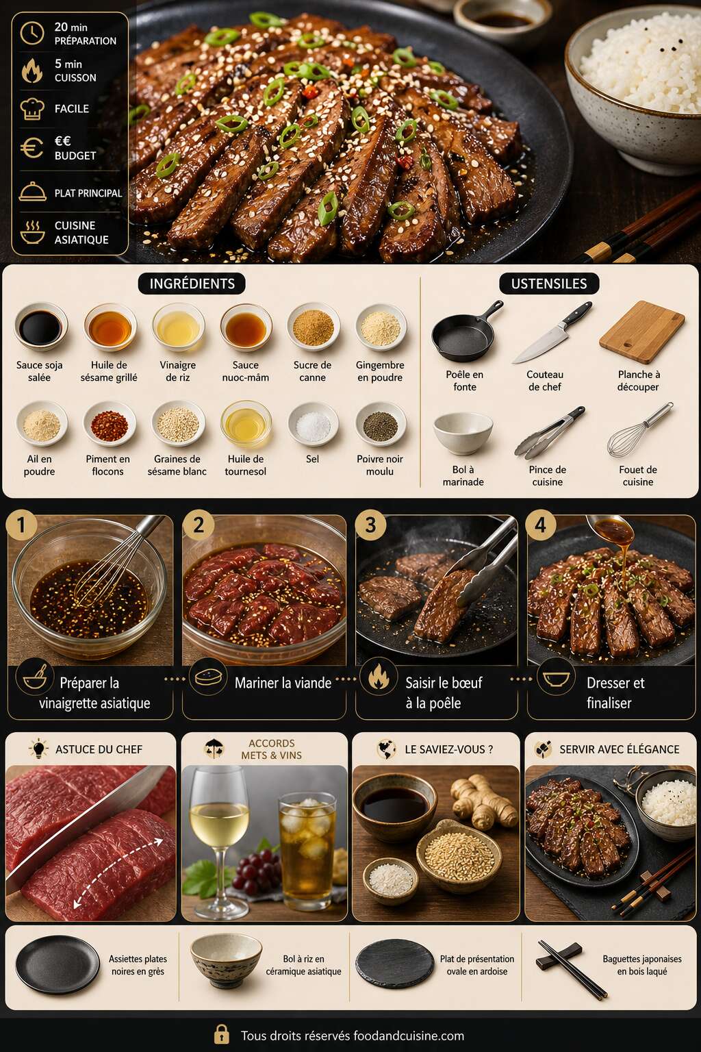 Fiche recette B&oelig;uf marin&eacute; &agrave; la vinaigrette asiatique de Cyril Lignac : une recette savoureuse