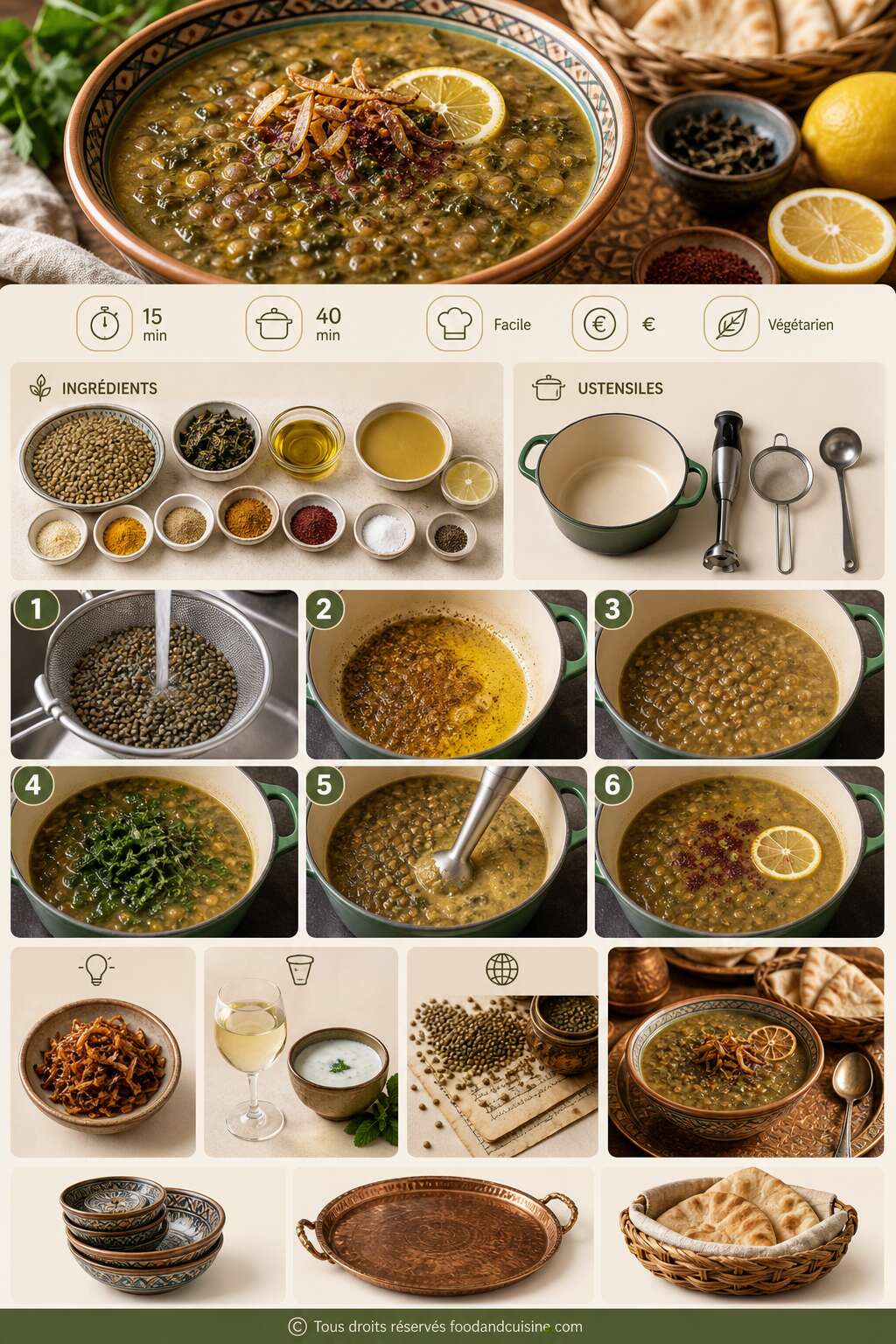 Fiche recette Soupe libanaise lentilles, blettes & citron : recette authentique