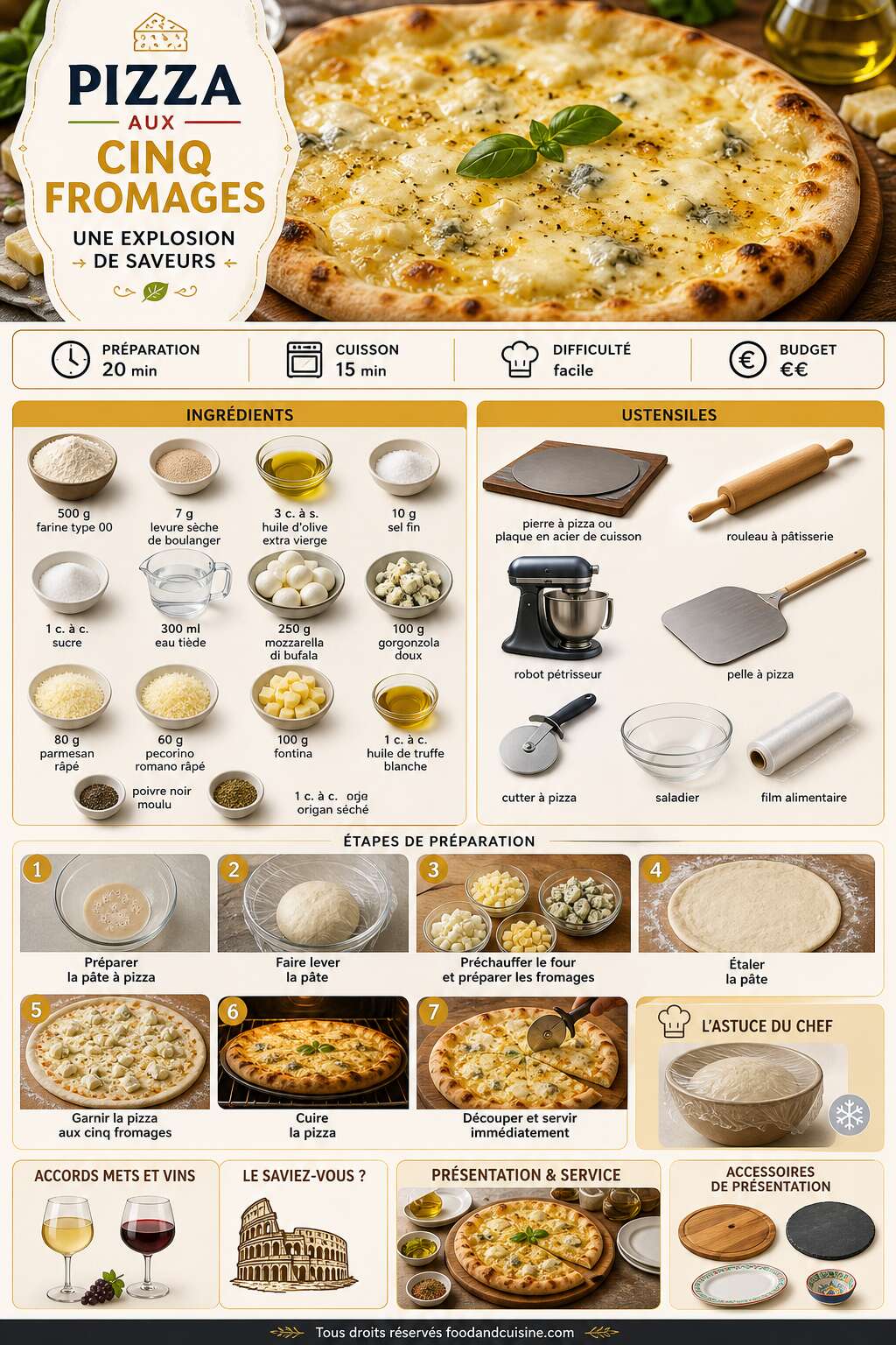 Fiche recette Pizza aux cinq fromages : une explosion de saveurs