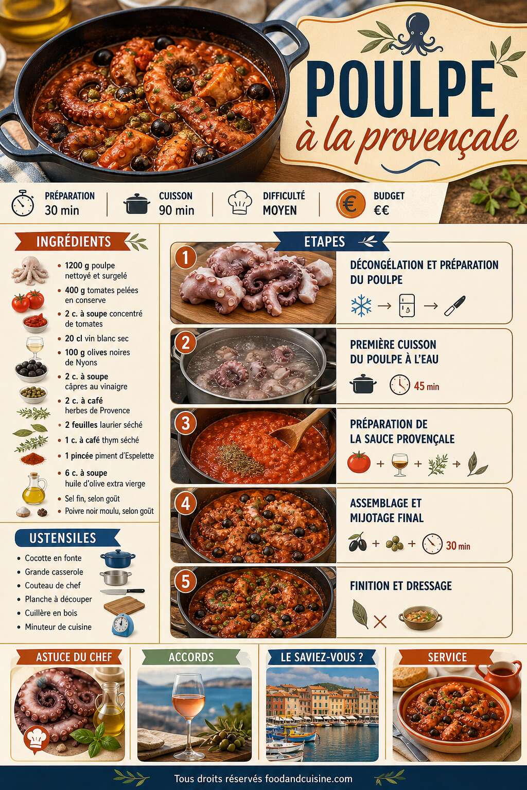 Fiche recette Recette authentique de poulpe &agrave; la proven&ccedil;ale