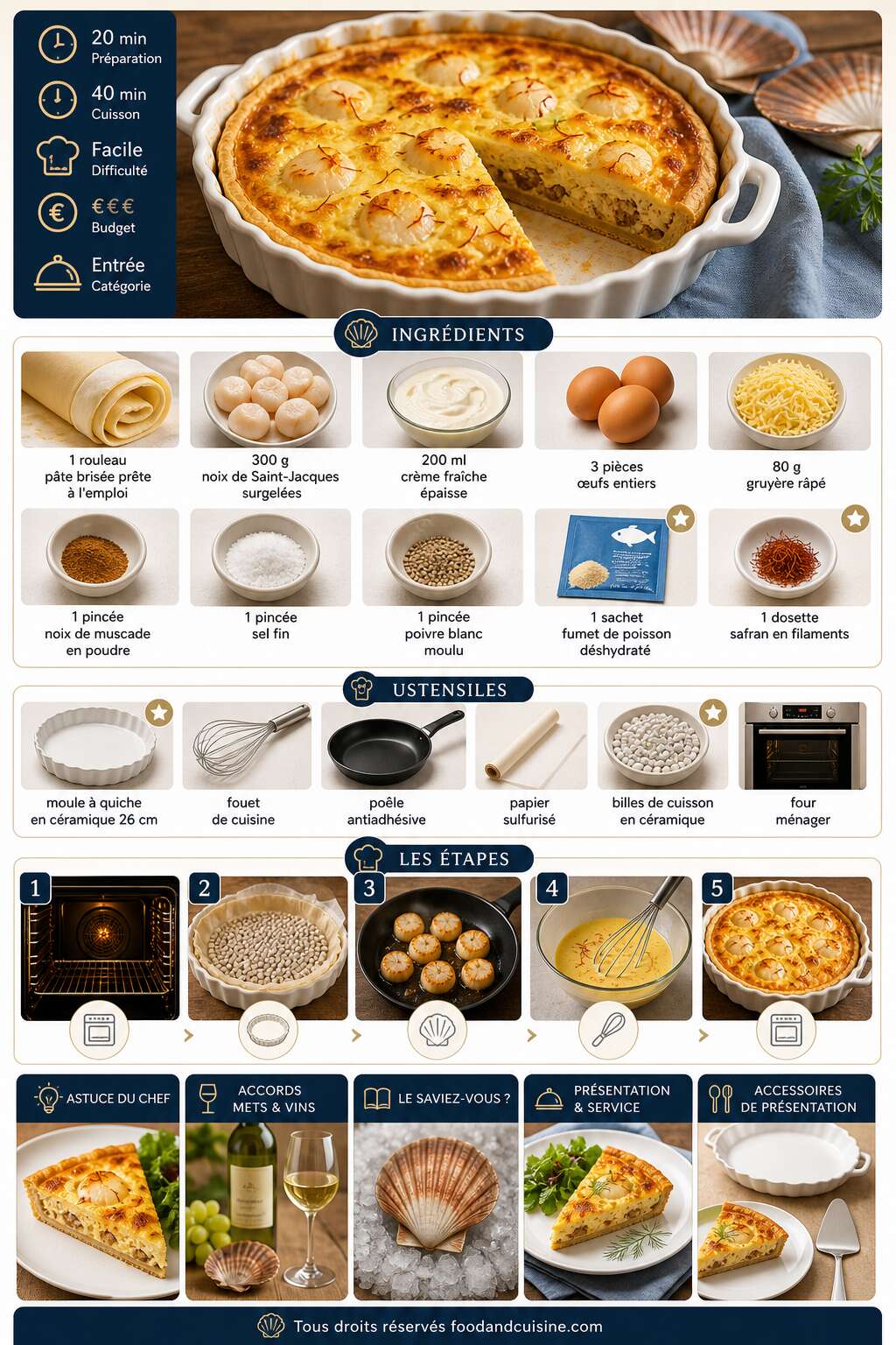 Fiche recette Quiche gourmande aux coquilles Saint-Jacques : recette facile