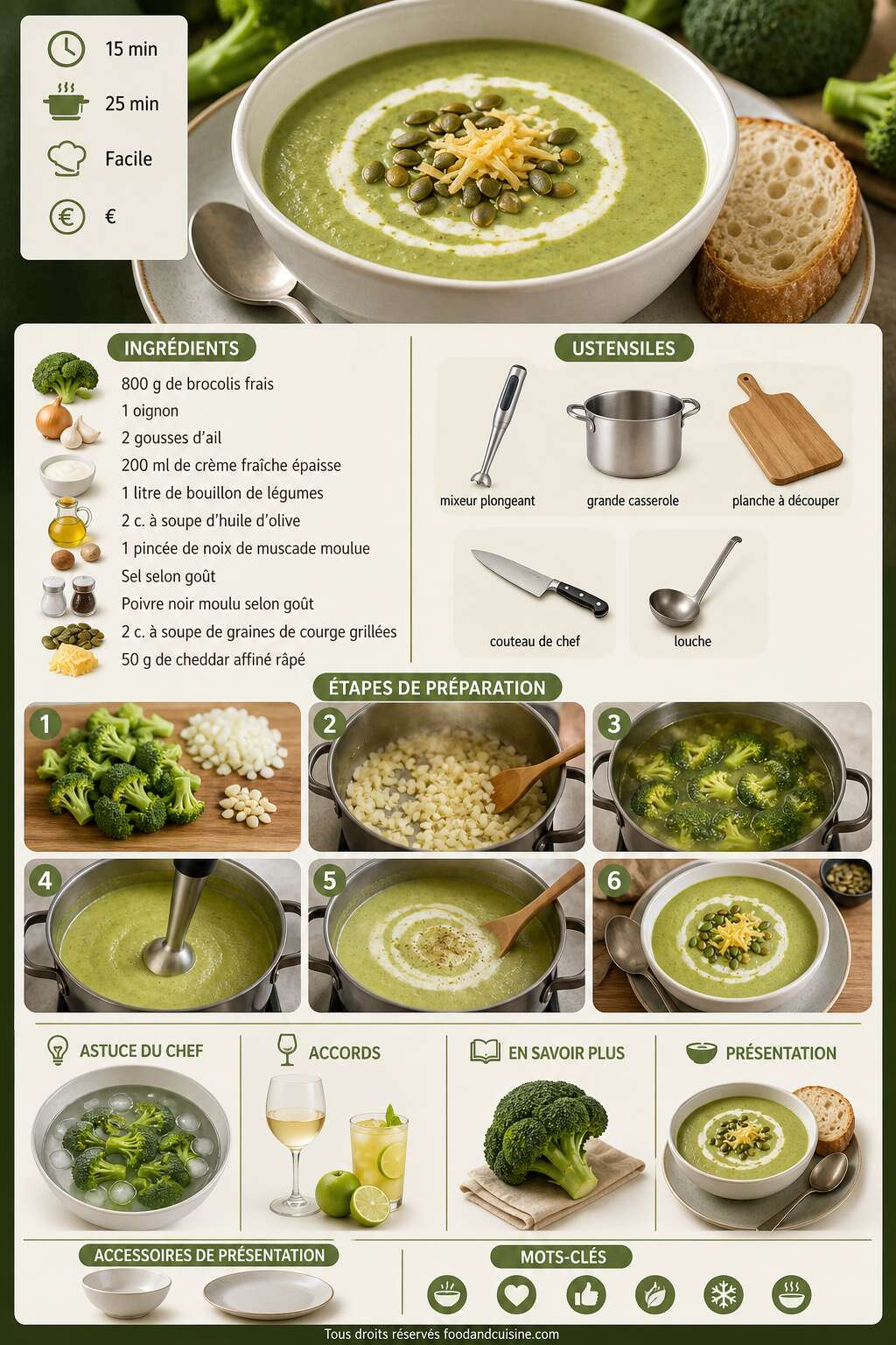 Fiche recette Recette de soupe de brocolis cr&eacute;meuse et savoureuse