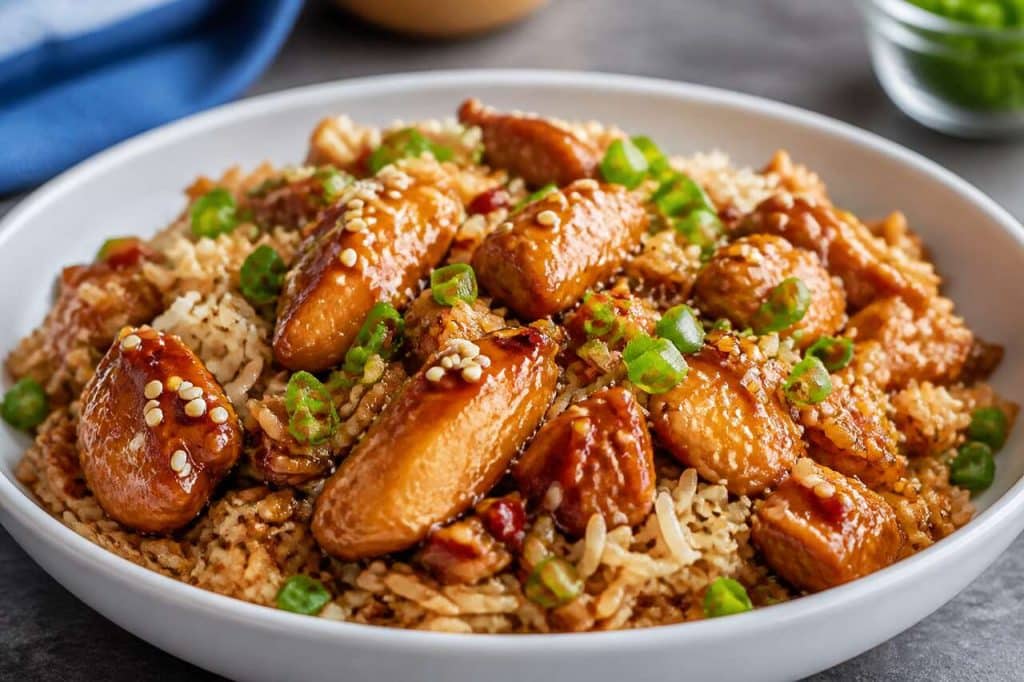 Riz au poulet et sauce soja : recette savoureuse