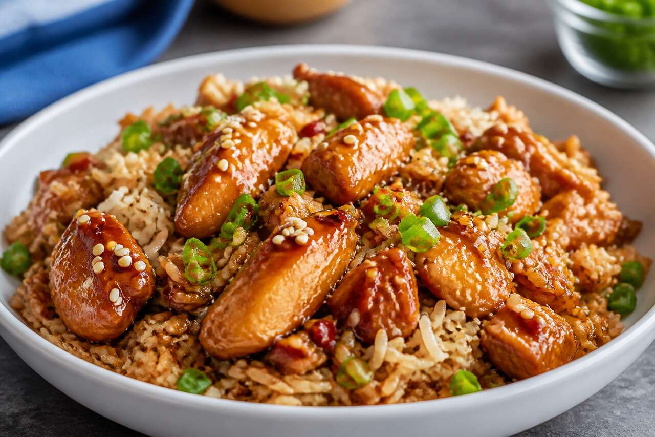 Riz au poulet et sauce soja : recette savoureuse