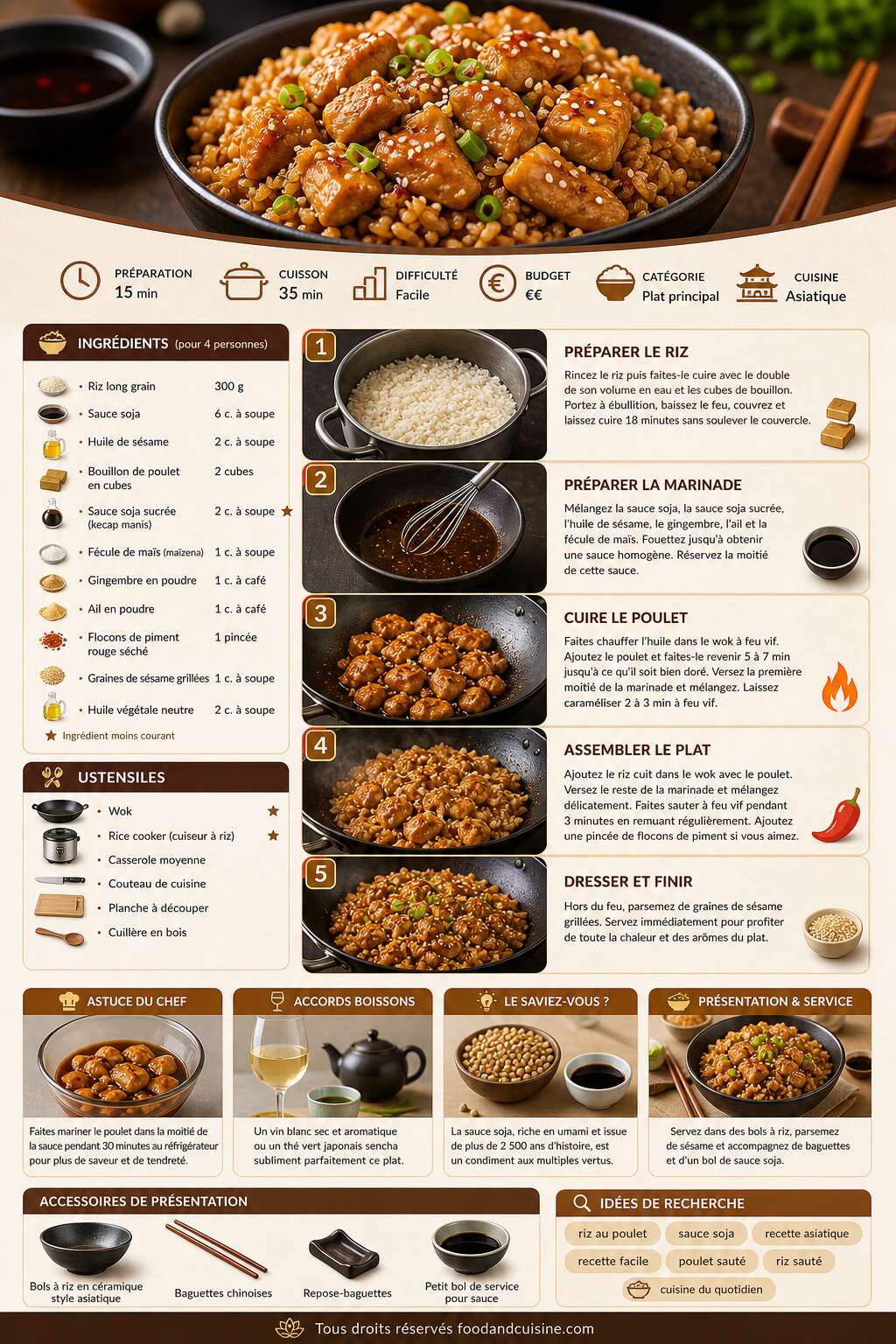 Fiche recette Riz au poulet et sauce soja : recette savoureuse