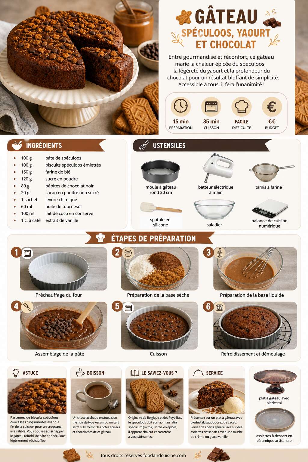 Fiche recette G&acirc;teau sp&eacute;culoos, yaourt et chocolat fait maison