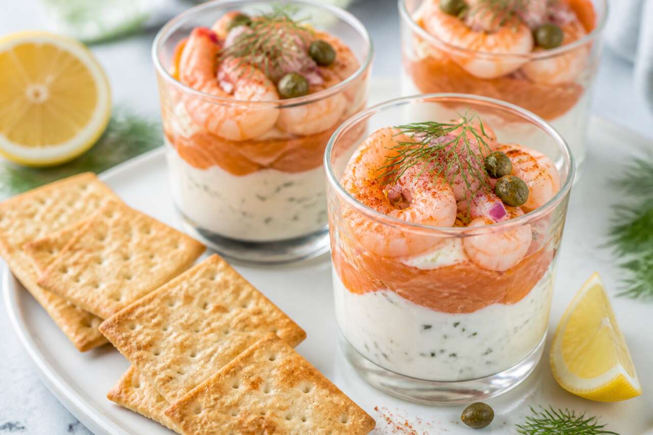 Verrine saumon crevette fromage blanc : recette gourmande