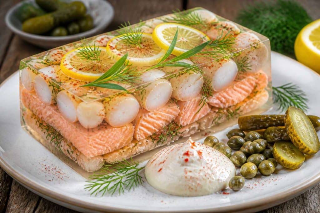 Terrine de saumon et Saint-Jacques en gelée : recette gourmande