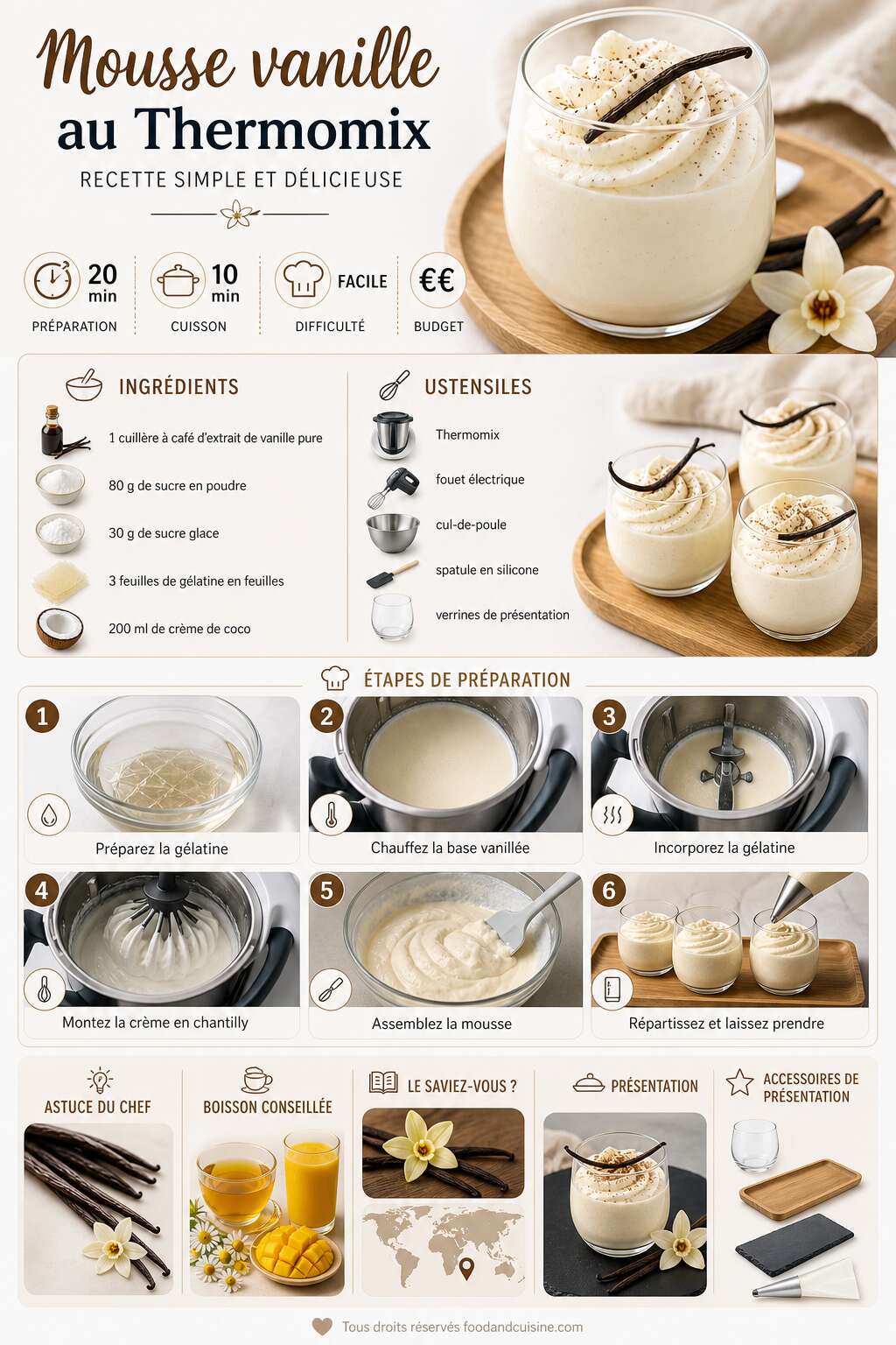 Fiche recette Mousse vanille au Thermomix : recette simple et d&eacute;licieuse
