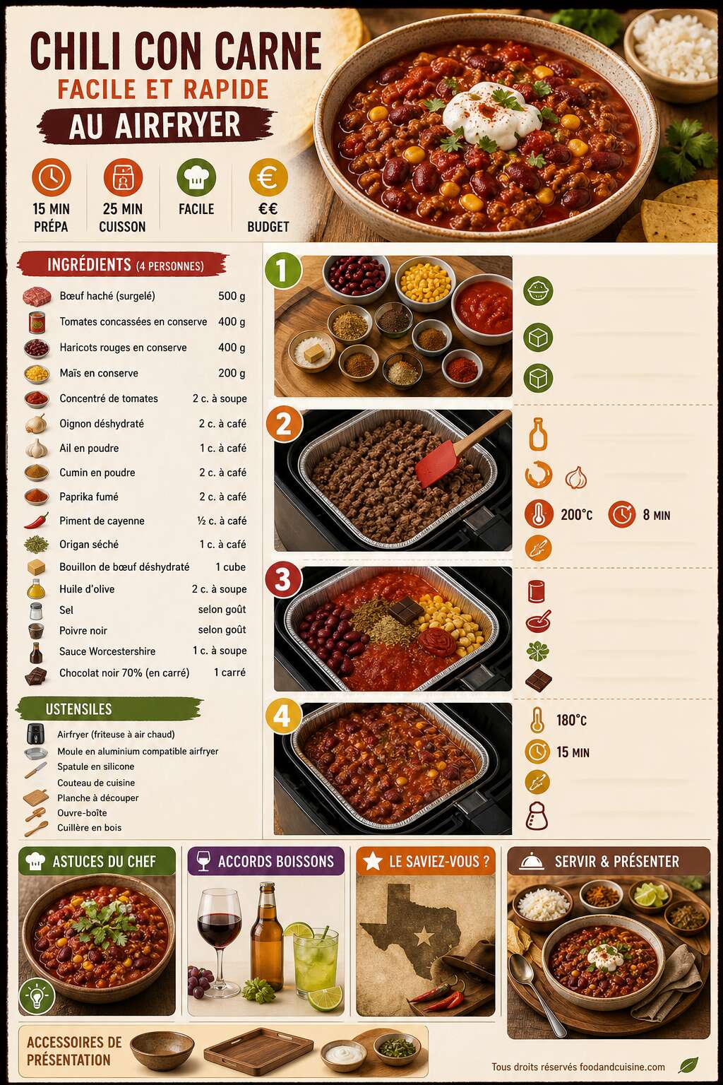 Fiche recette Chili con carne facile et rapide au Airfryer