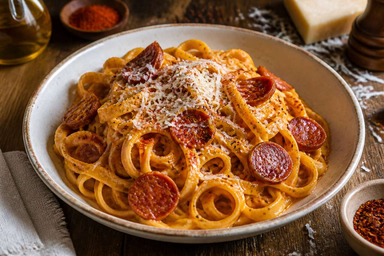 Tagliatelles au chorizo et parmesan : recette savoureuse