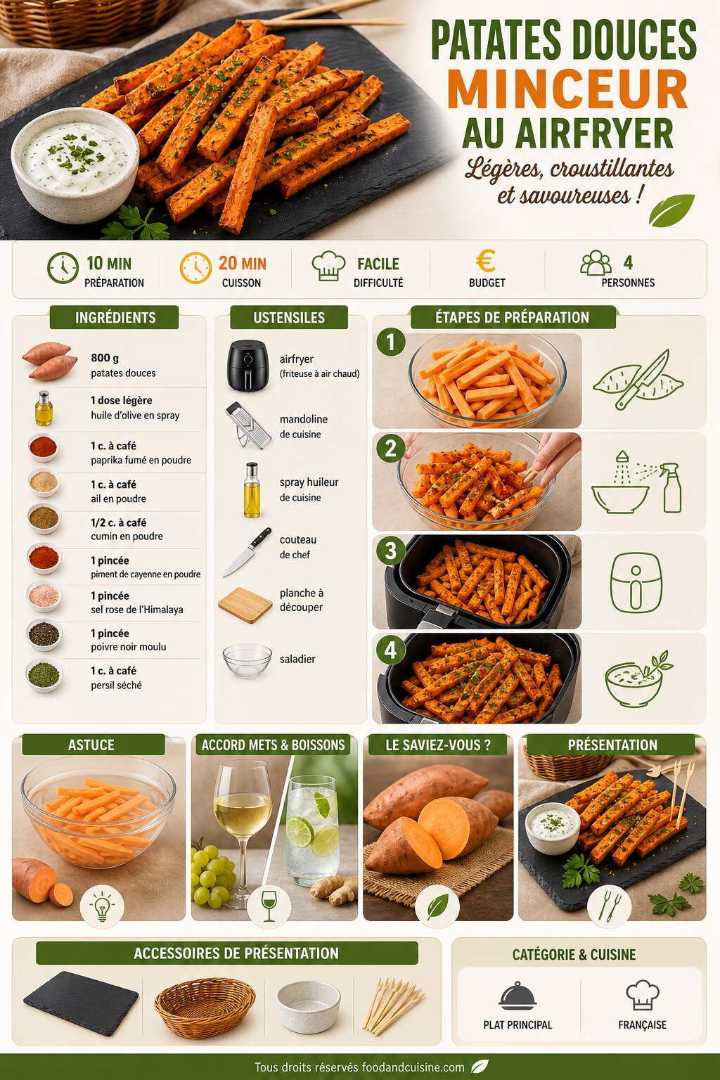 Fiche recette Patates douces minceur au Airfryer : recette légère et savoureuse Fiche recette Patates douces minceur au Airfryer : recette légère et savoureuse