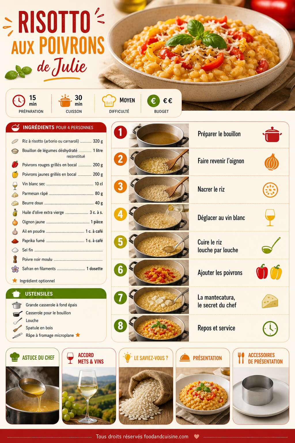 Fiche recette Risotto aux poivrons de Julie : recette savoureuse et facile
