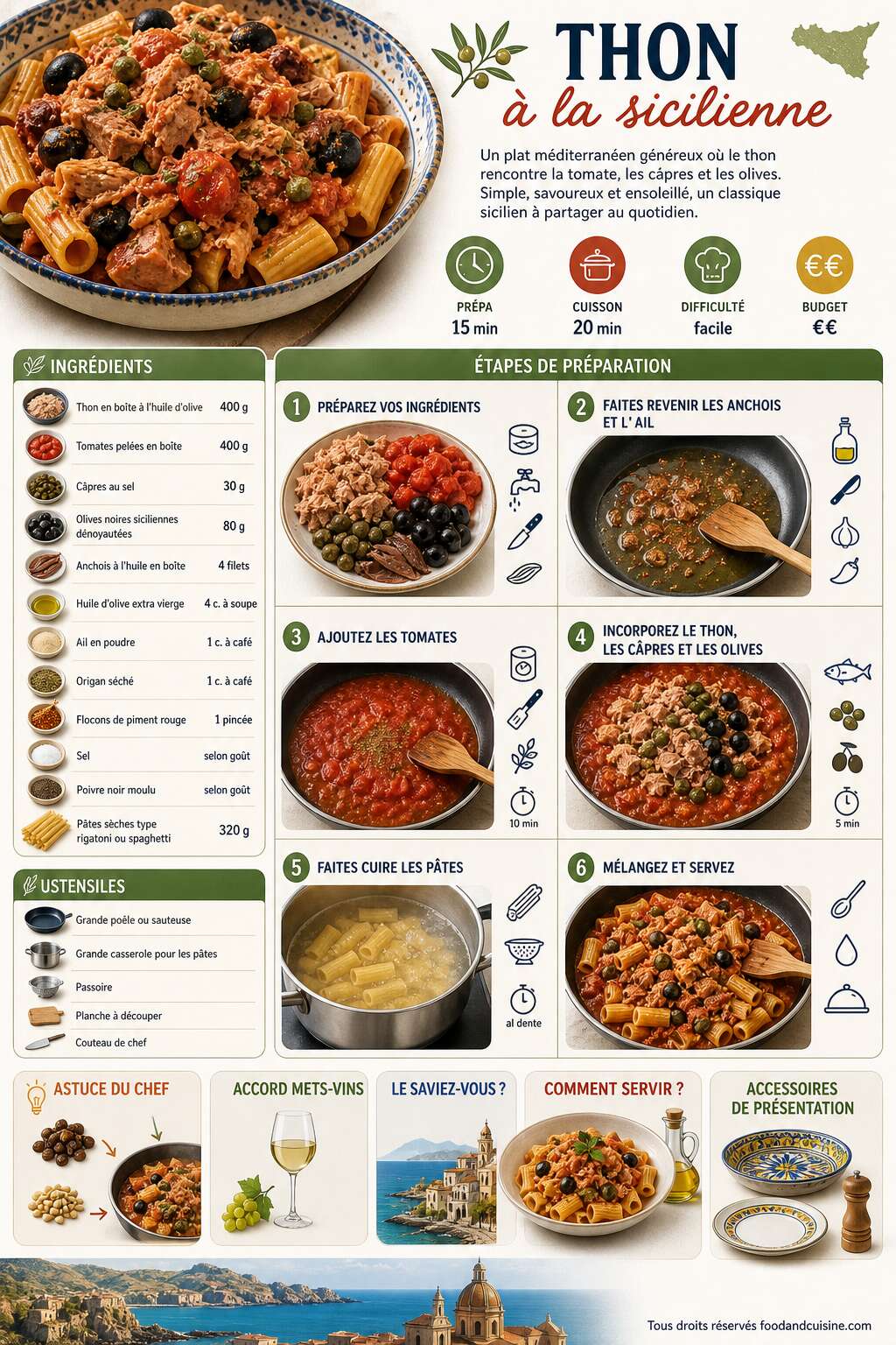 Fiche recette Thon &agrave; la sicilienne : recette savoureuse et facile