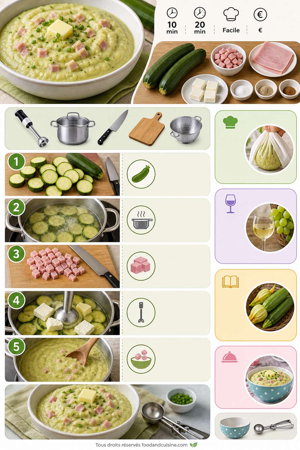 Fiche recette Pur&eacute;e de courgette, jambon et Kiri : recette facile et savoureuse