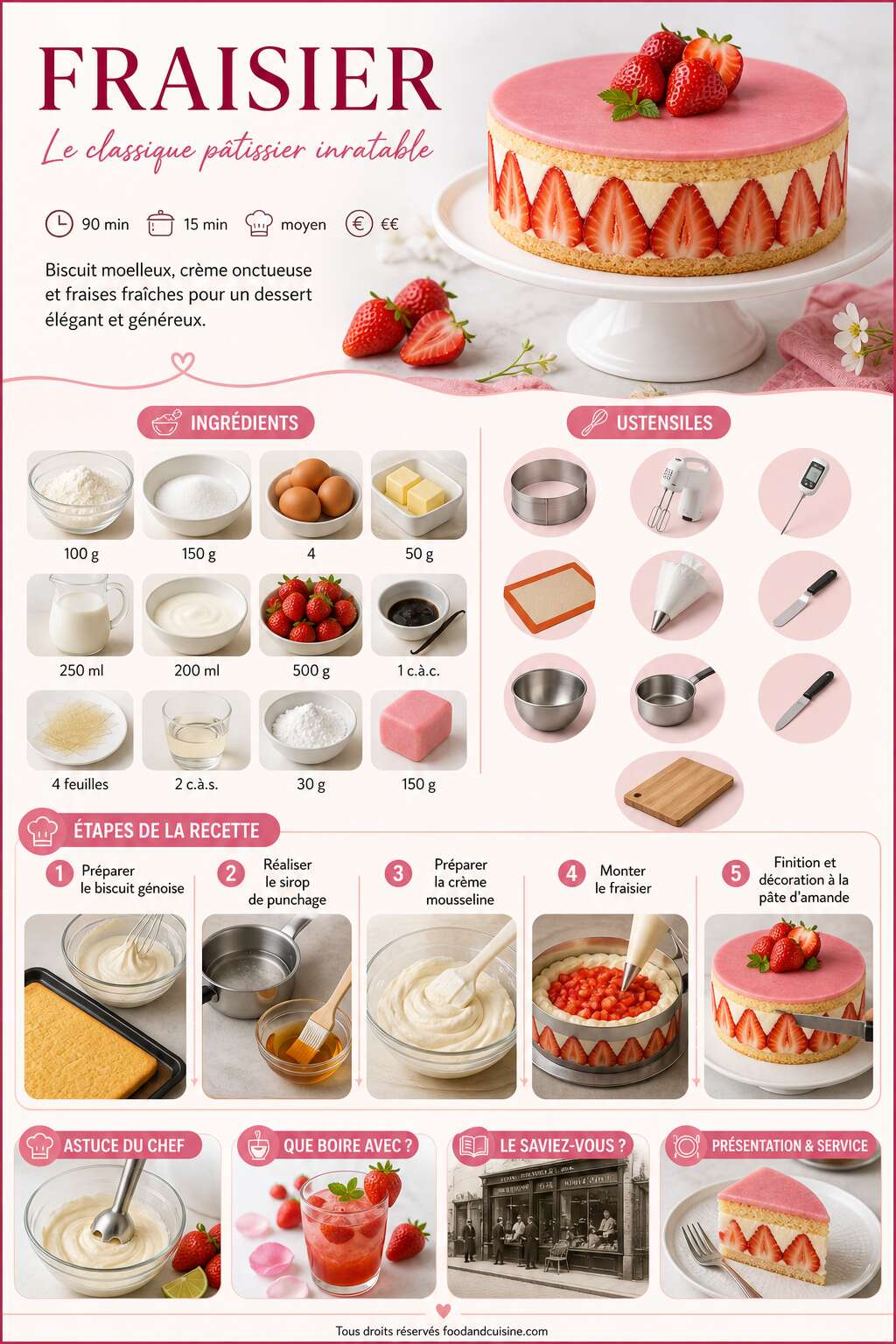 Fiche recette Recette du fraisier : le classique p&acirc;tissier inratable