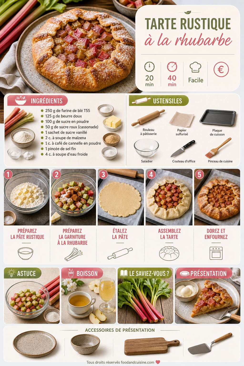 Fiche recette Recette de tarte rustique &agrave; la rhubarbe