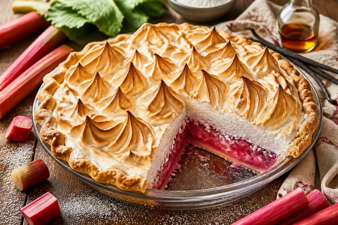 Recette de tarte à la rhubarbe meringuée