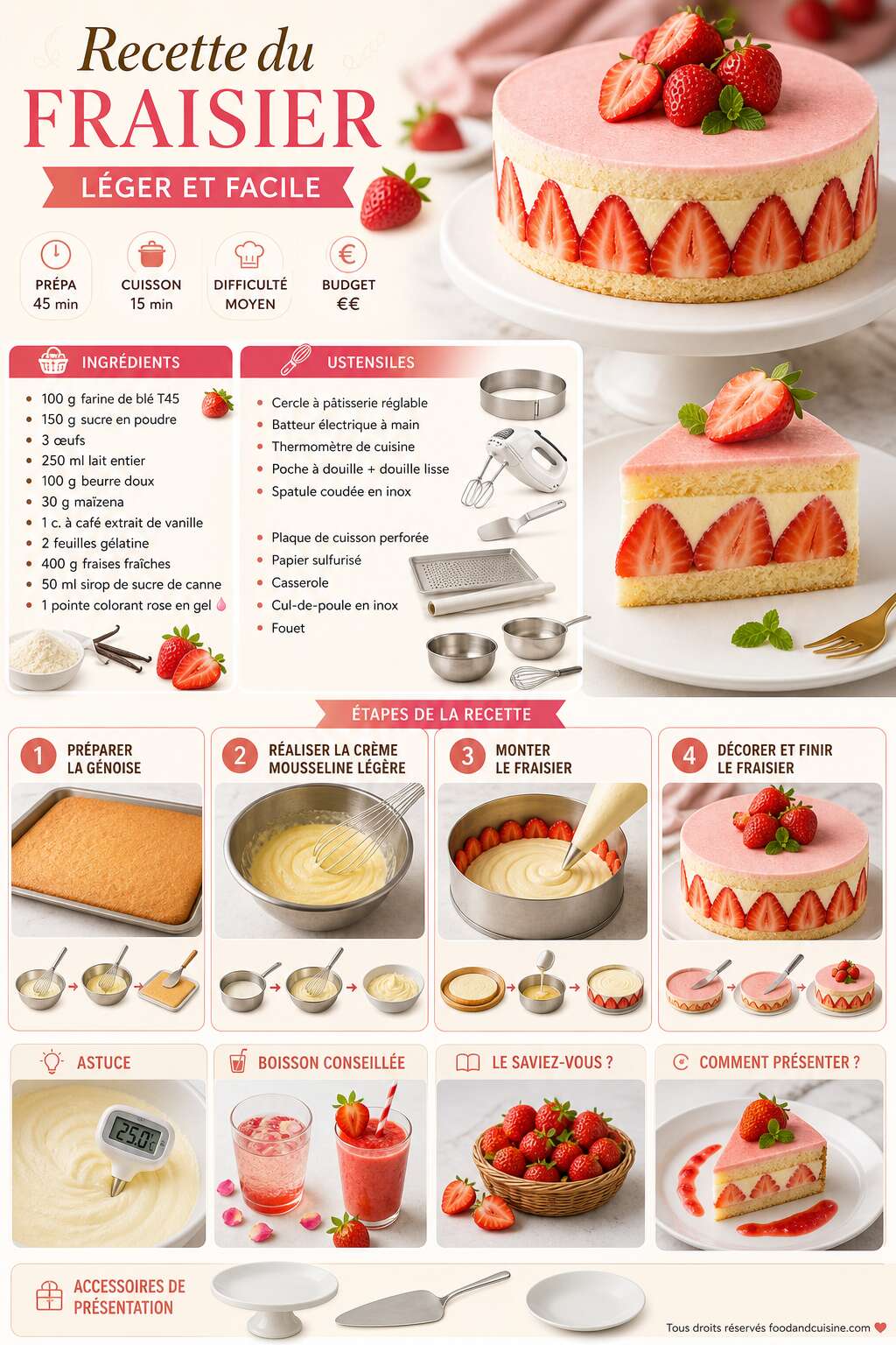 Fiche recette Recette du fraisier l&eacute;ger et facile