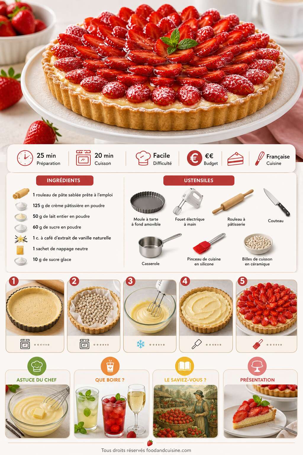 Fiche recette Recette facile et rapide de tarte aux fraises Fiche recette Recette facile et rapide de tarte aux fraises
