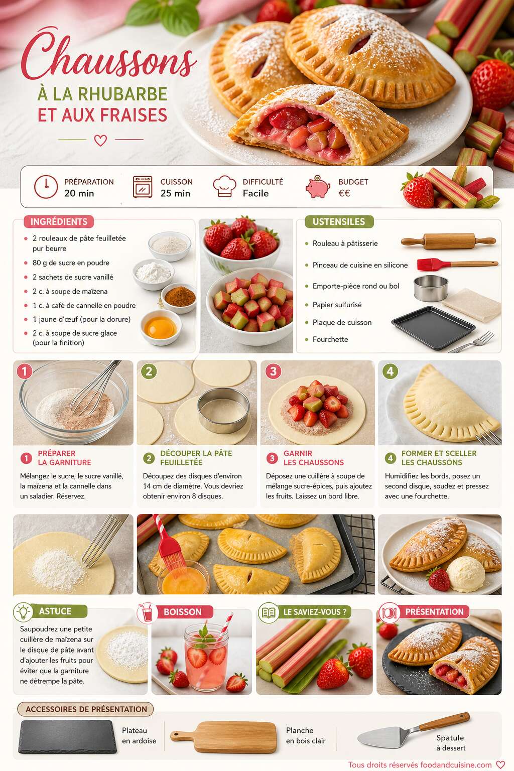 Fiche recette Recette de chaussons à la rhubarbe et aux fraises Fiche recette Recette de chaussons à la rhubarbe et aux fraises