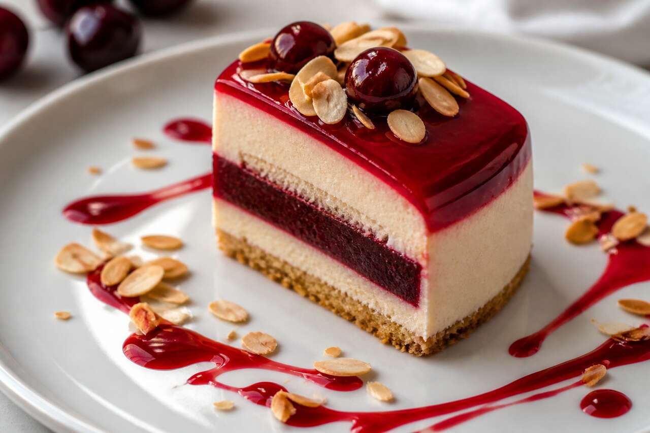 Recette d'entremets cerises et amandes