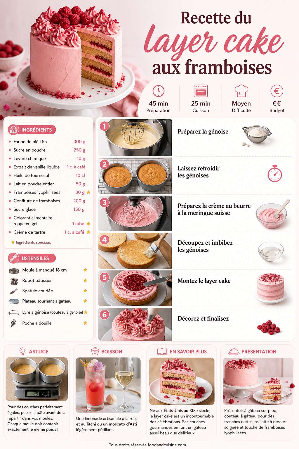 Fiche recette Recette du layer cake aux framboises