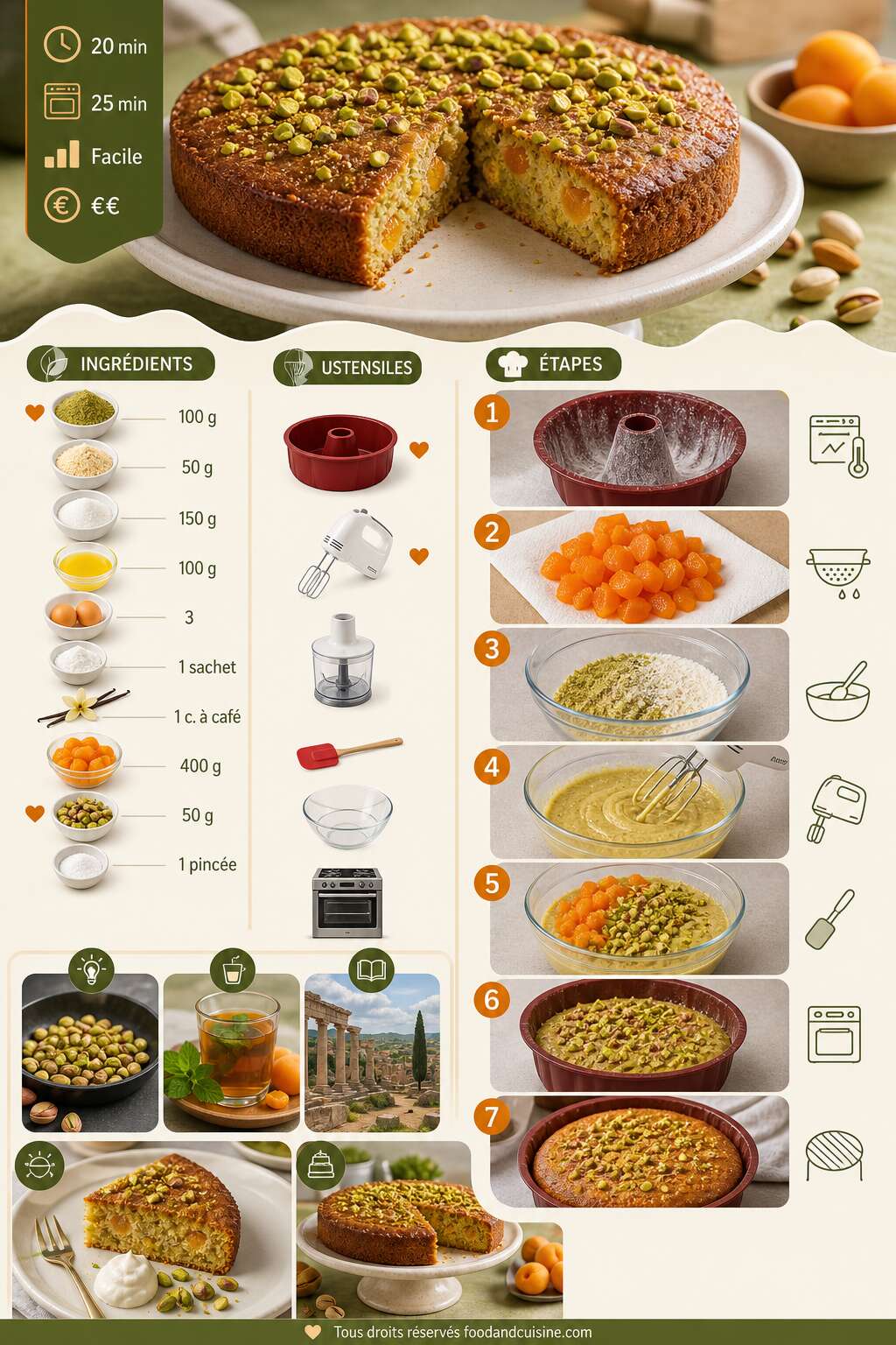 Fiche recette Recette de moelleux aux pistaches et abricots