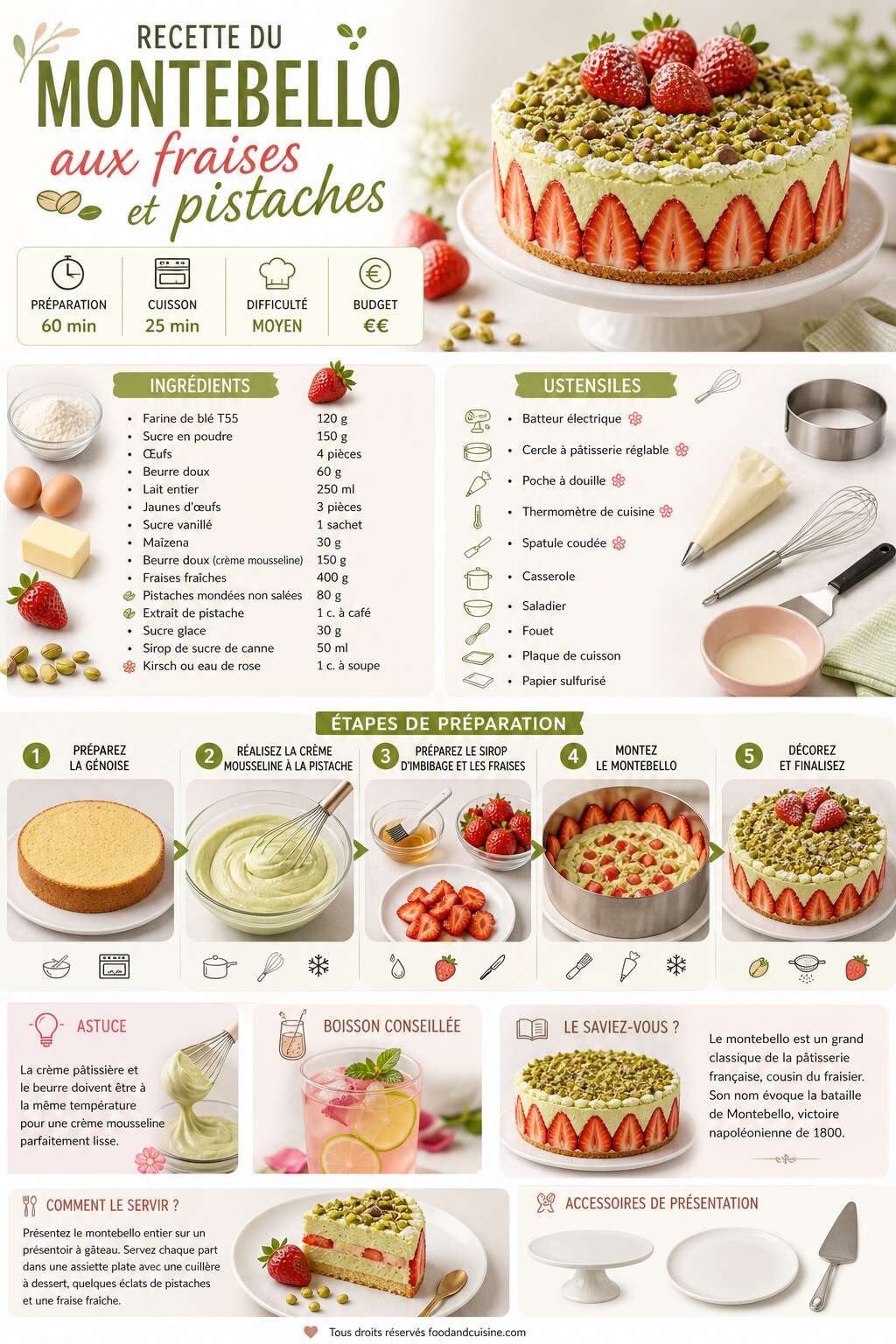 Fiche recette Recette du Montebello aux fraises et pistaches