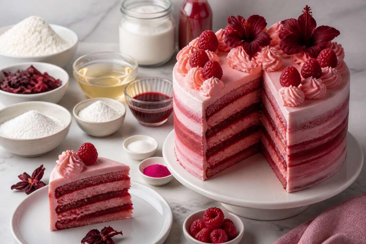 Recette de layer cake hibiscus et framboises
