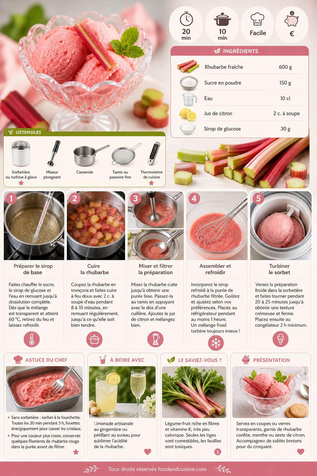 Fiche recette Recette de sorbet &agrave; la rhubarbe maison