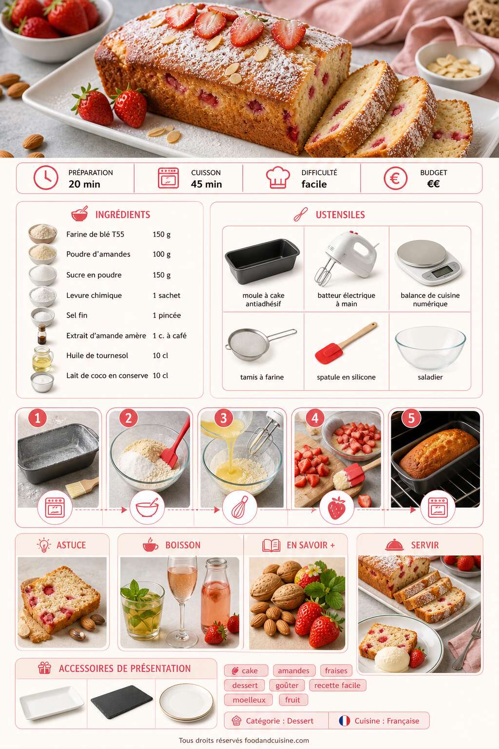 Fiche recette Recette du cake aux amandes et aux fraises