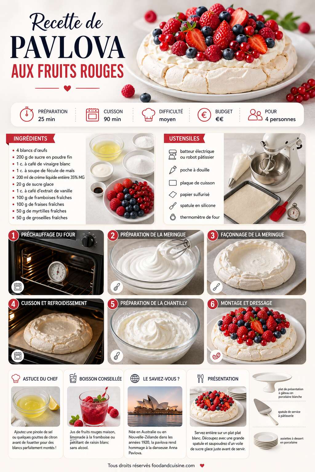 Fiche recette Recette de pavlova aux fruits rouges