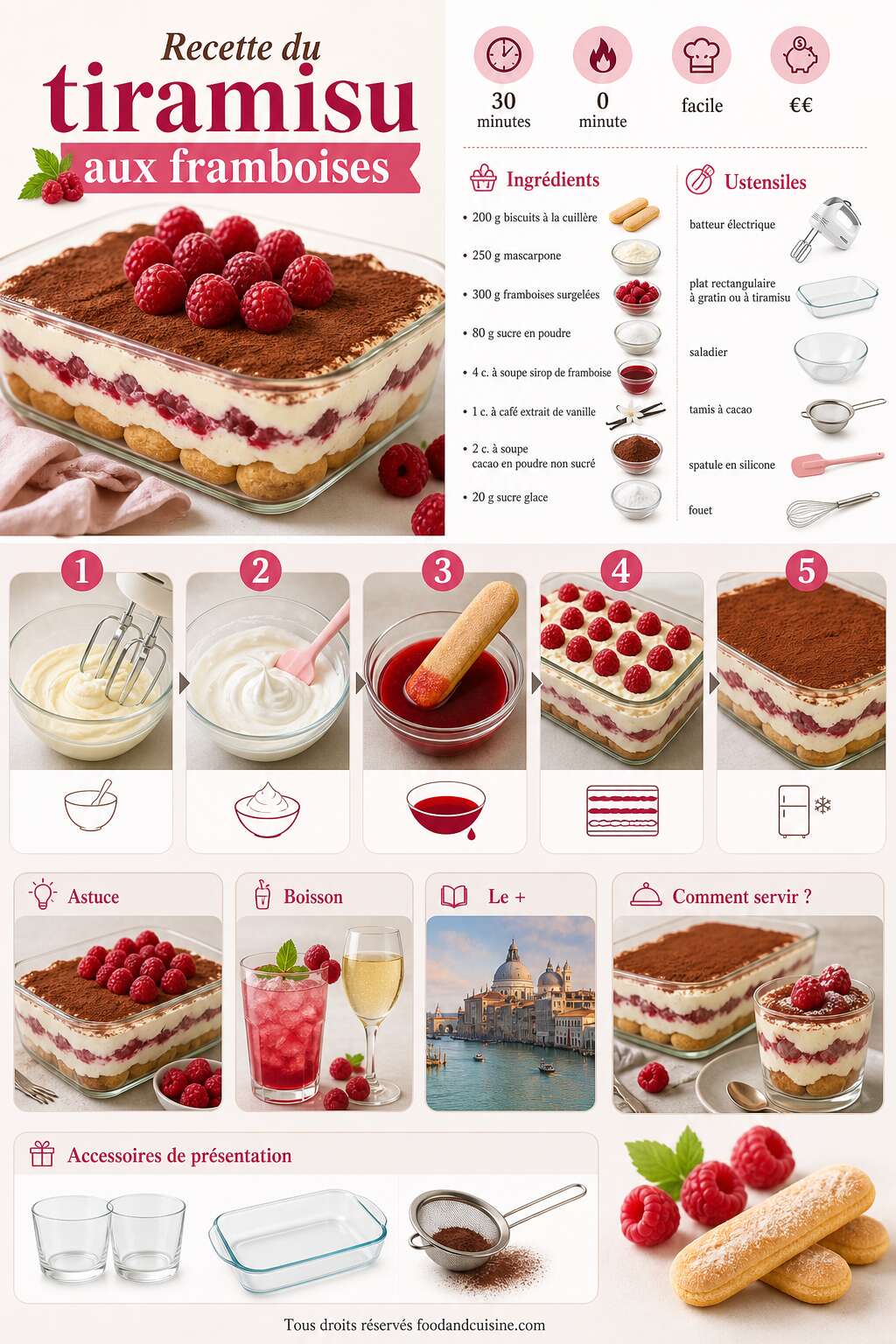 Fiche recette Recette du tiramisu aux framboises