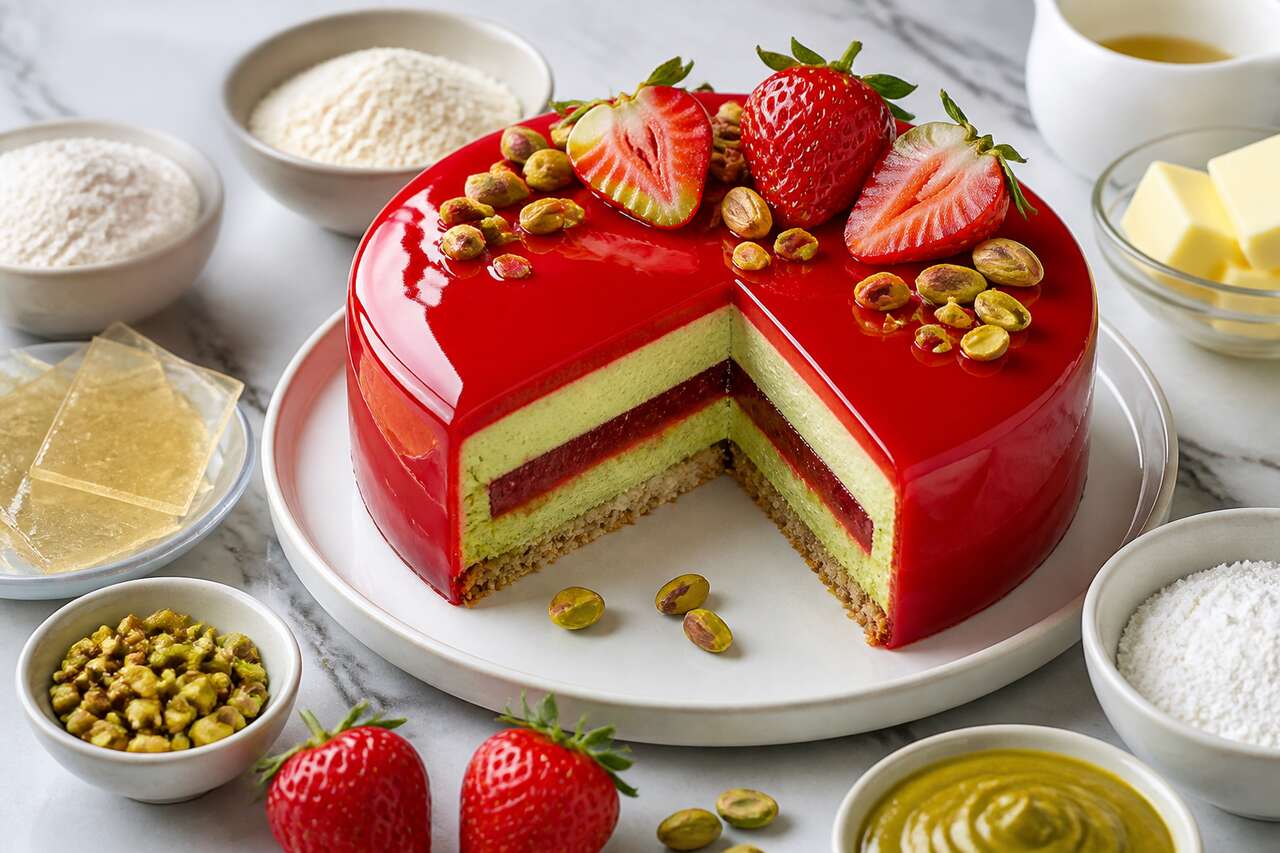Recette d'entremets fraises et pistache