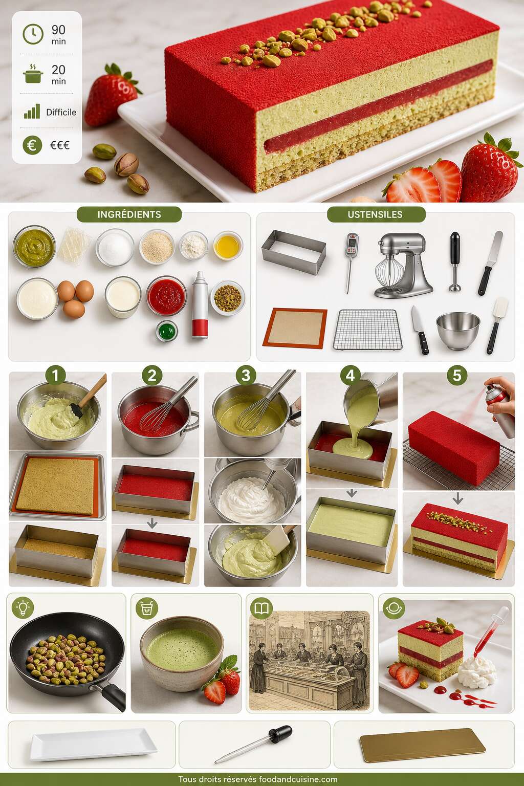 Fiche recette Recette d'entremets fraises et pistache
