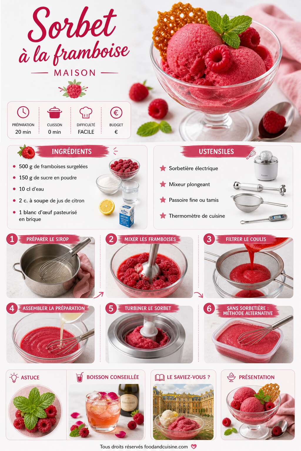 Fiche recette Recette de sorbet &agrave; la framboise maison