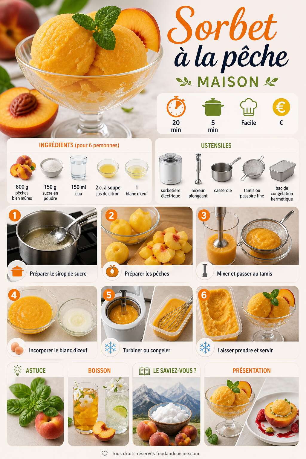 Fiche recette Recette de sorbet &agrave; la p&ecirc;che maison