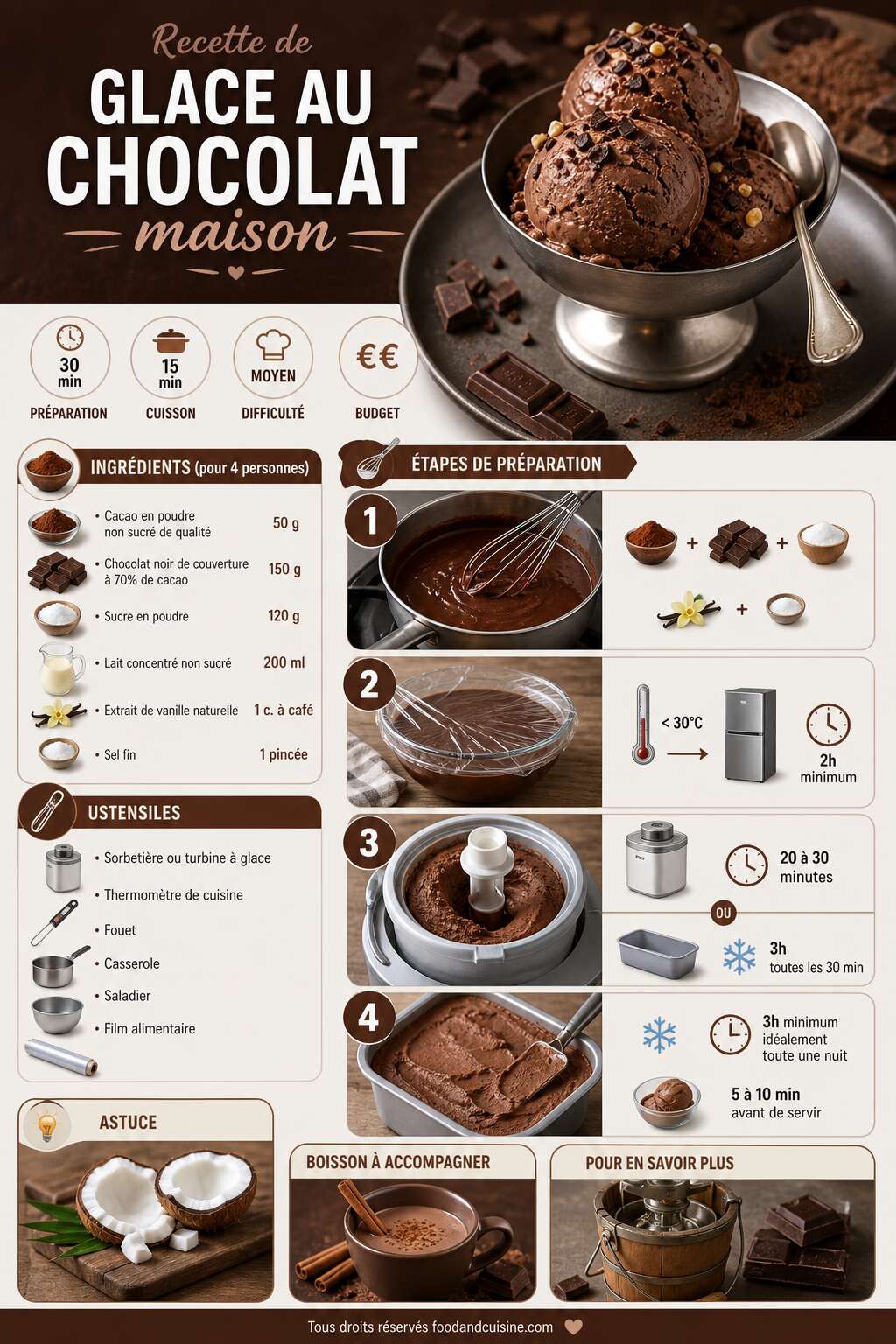 Fiche recette Recette de glace au chocolat maison Fiche recette Recette de glace au chocolat maison