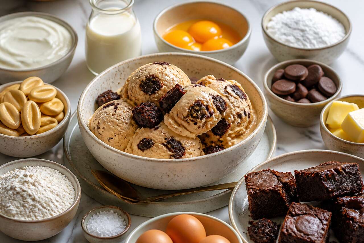 Recette de glace au Dulcey avec éclats de brownie