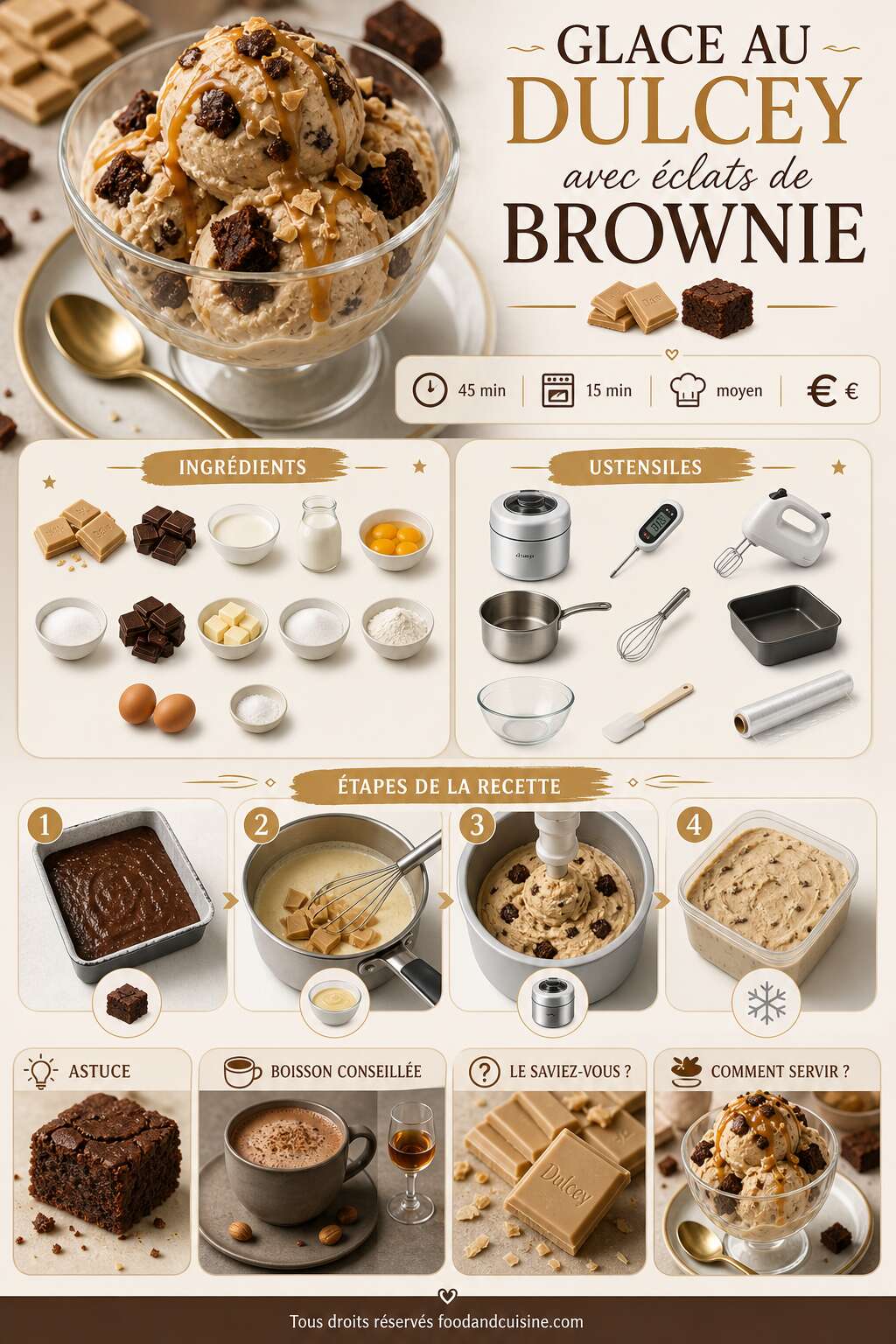 Fiche recette Recette de glace au Dulcey avec &eacute;clats de brownie