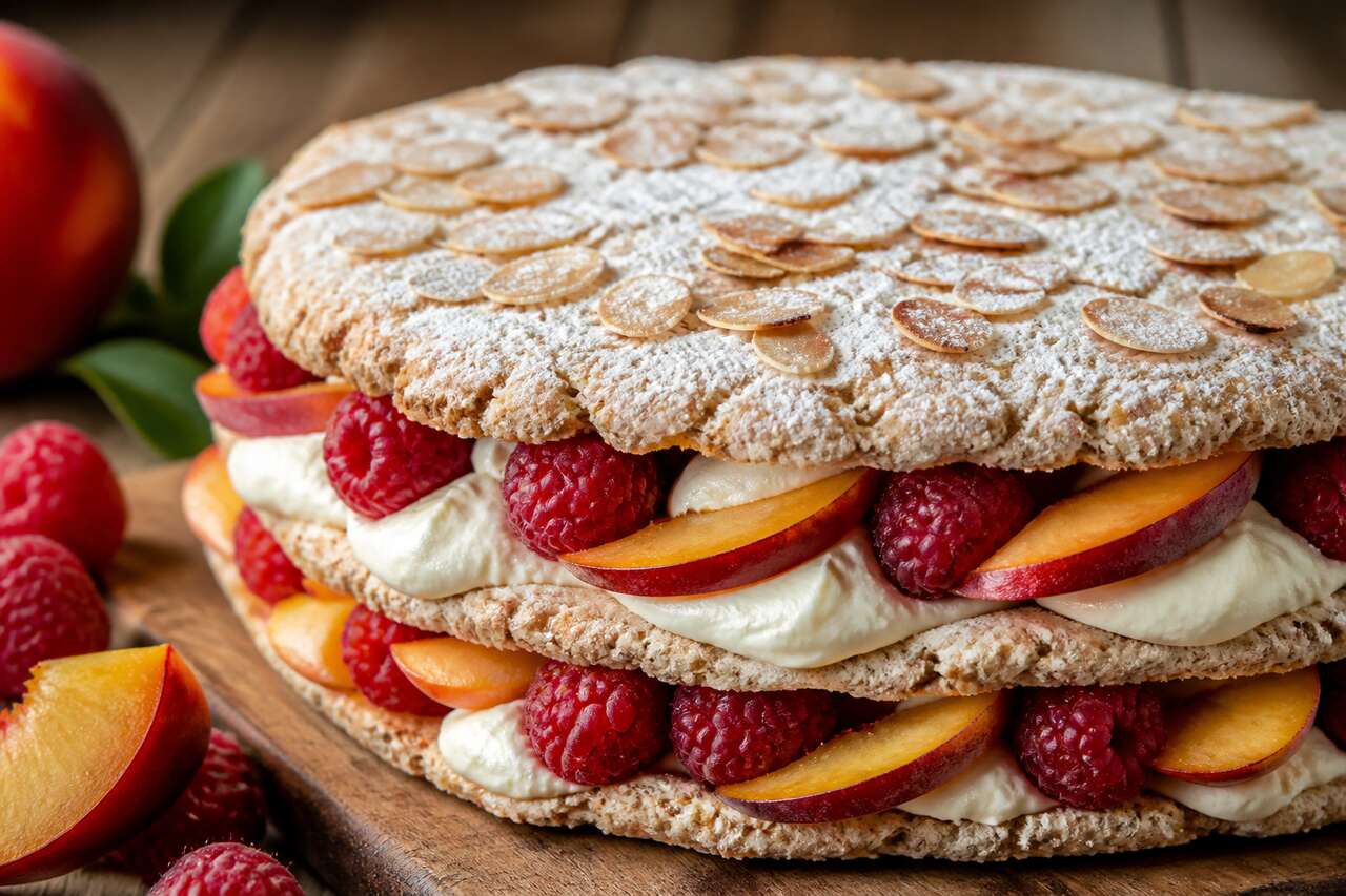 Recette de dacquoises aux framboises et nectarines