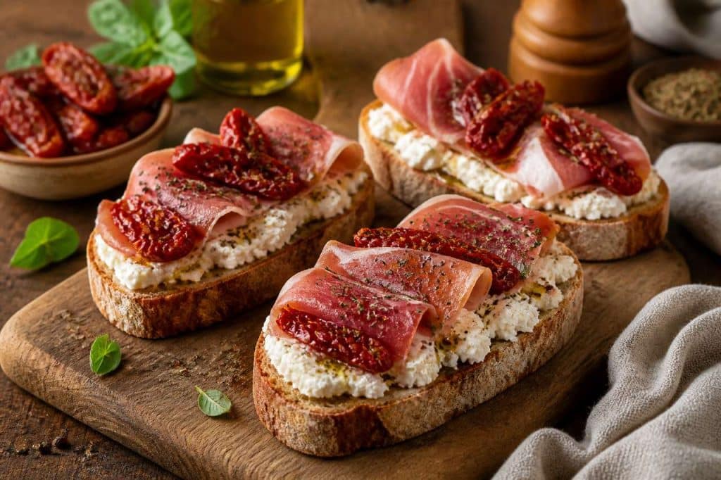 Toasts feta, jambon cru & tomates confites : recette maison