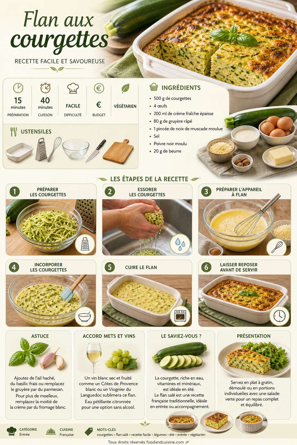 Fiche recette Flan aux courgettes : recette facile et savoureuse