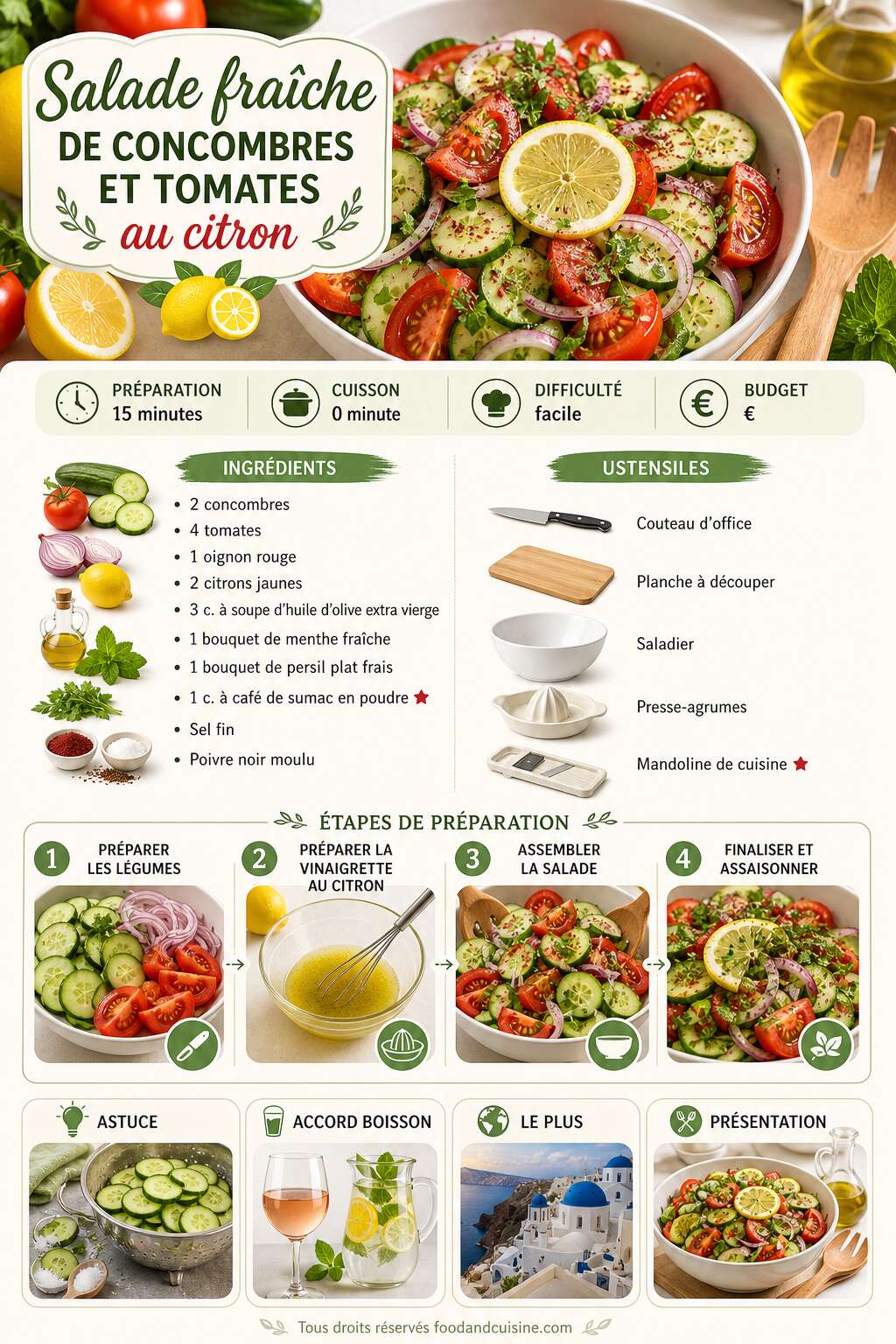 Fiche recette Salade fra&icirc;che de concombres et tomates au citron