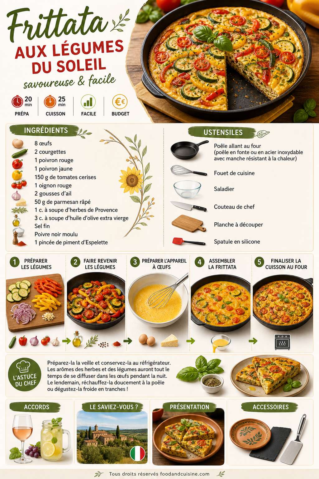 Fiche recette Frittata aux l&eacute;gumes du soleil : recette savoureuse et facile