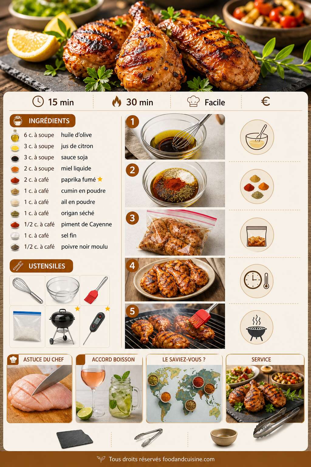 Fiche recette Recette de marinade pour poulet au barbecue Fiche recette Recette de marinade pour poulet au barbecue