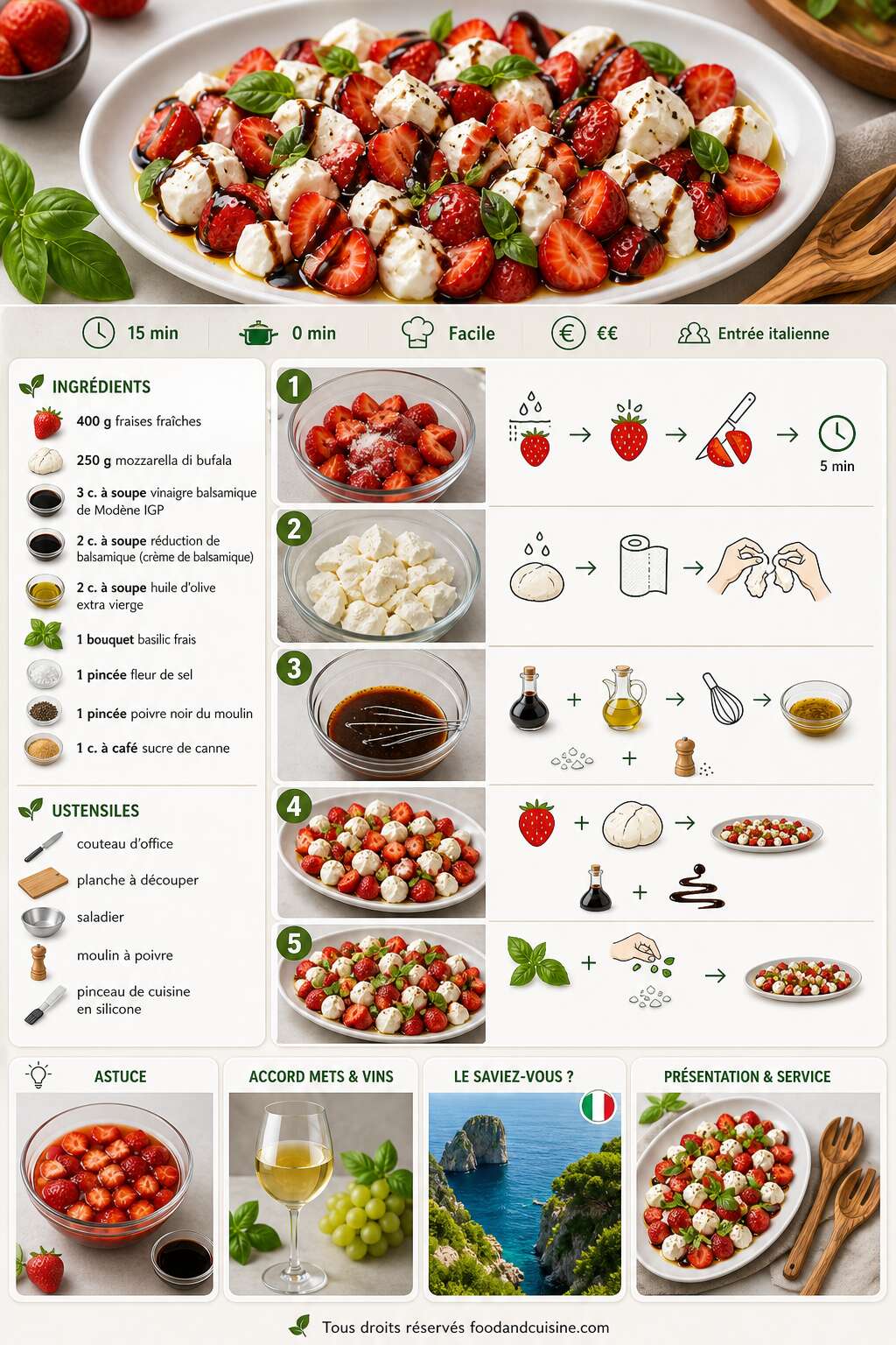 Fiche recette Salade de Fraises, mozzarella et Balsamique : une recette rafraîchissante Fiche recette Salade de Fraises, mozzarella et Balsamique : une recette rafraîchissante