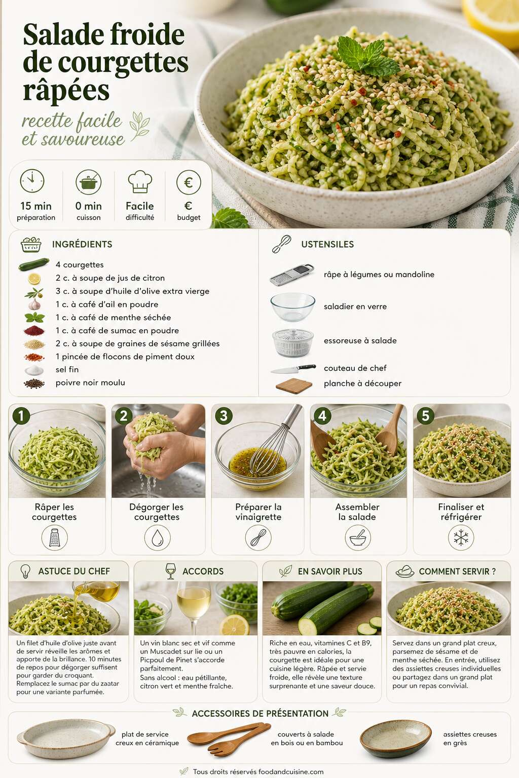 Fiche recette Salade froide de courgettes r&acirc;p&eacute;es : recette facile et savoureuse